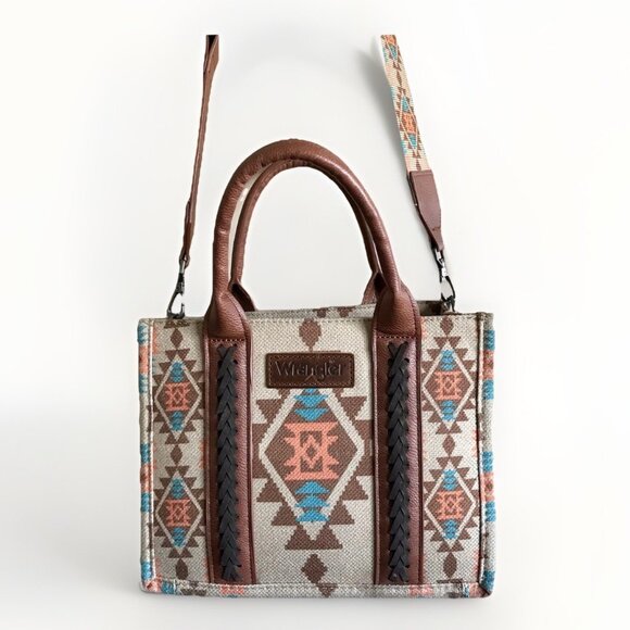 Wrangler Western Women's Canvas Mini Tote Bag Aztec Pattern Crossbody Purse - Picture 1 of 8